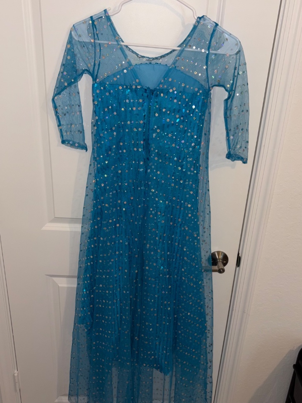 Elsa Princess Costume Long Cape Birthday Party Dress up Size 130 (7-6) years - Picture 13 of 16